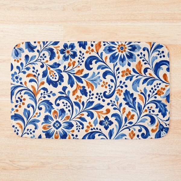Item preview, Ceramic Garden – Cobalt Blue and Terracotta Floral Pattern designed and sold by BLUEFOX05.