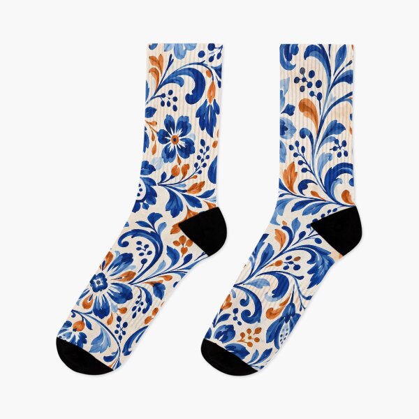 Item preview, Ceramic Garden – Cobalt Blue and Terracotta Floral Pattern designed and sold by BLUEFOX05.