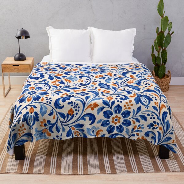 Item preview, Ceramic Garden – Cobalt Blue and Terracotta Floral Pattern designed and sold by BLUEFOX05.