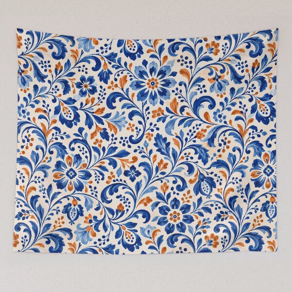 Item preview, Ceramic Garden – Cobalt Blue and Terracotta Floral Pattern designed and sold by BLUEFOX05.