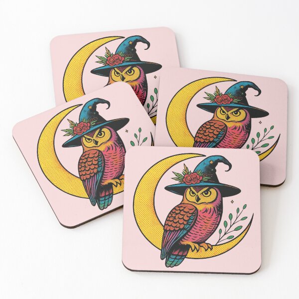 Item preview, Colorful Witch Owl Crescent Moon Halloween Art designed and sold by asudesign.