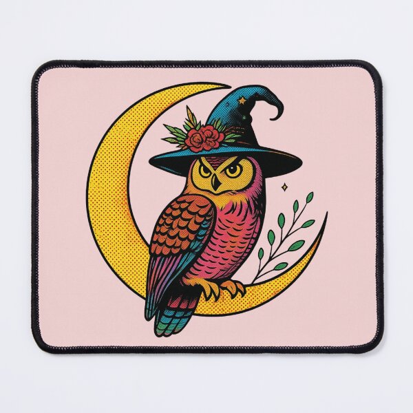 Item preview, Colorful Witch Owl Crescent Moon Halloween Art designed and sold by asudesign.