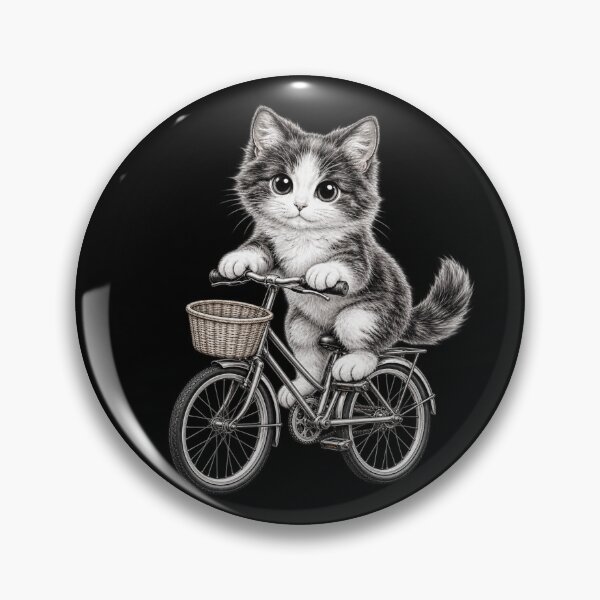 Item preview, Kitten on a Bike – Cute Pencil Art Bicycle Kitty designed and sold by Classic Chaos Creations.