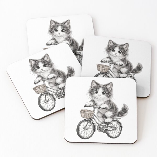 Item preview, Kitten on a Bike – Cute Pencil Art Bicycle Kitty designed and sold by Classic Chaos Creations.