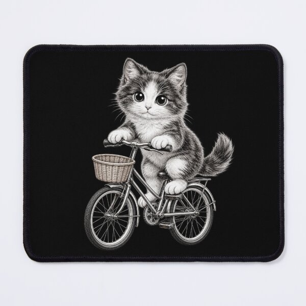 Item preview, Kitten on a Bike – Cute Pencil Art Bicycle Kitty designed and sold by Classic Chaos Creations.