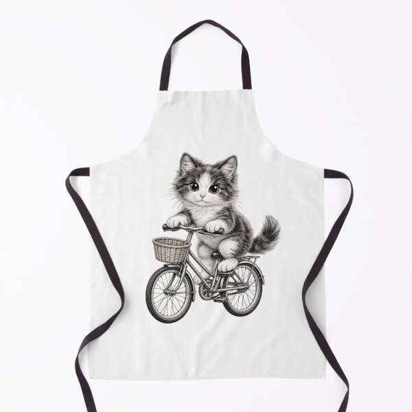 Item preview, Kitten on a Bike – Cute Pencil Art Bicycle Kitty designed and sold by Classic Chaos Creations.