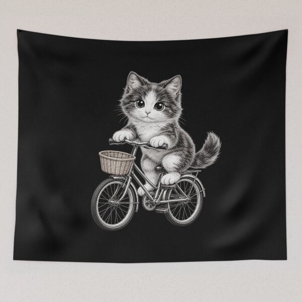 Item preview, Kitten on a Bike – Cute Pencil Art Bicycle Kitty designed and sold by Classic Chaos Creations.