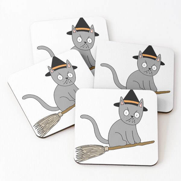 Item preview, Mean Cat Broomstick Witch - gray designed and sold by motherbrainart.