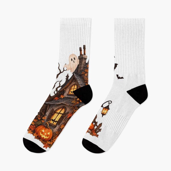 Item preview, Cute Haunted House with Ghosts & Pumpkins – Whimsical Halloween Art designed and sold by Safa  Reda.