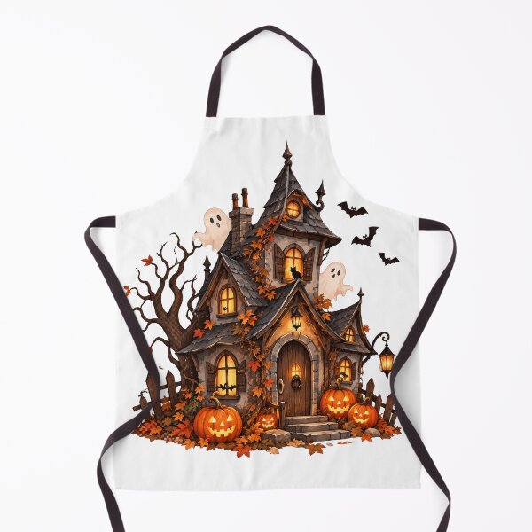 Item preview, Cute Haunted House with Ghosts & Pumpkins – Whimsical Halloween Art designed and sold by Safa  Reda.
