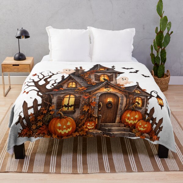 Item preview, Cute Haunted House with Ghosts & Pumpkins – Whimsical Halloween Art designed and sold by Safa  Reda.