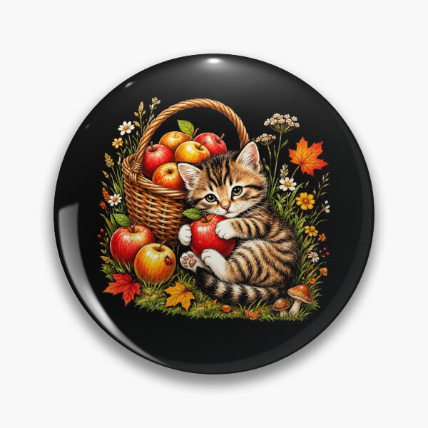 Item preview, Cute Autumn Kitten Hugging Apple Fall Harvest  designed and sold by Moizento.