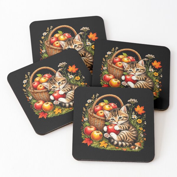 Item preview, Cute Autumn Kitten Hugging Apple Fall Harvest  designed and sold by Moizento.