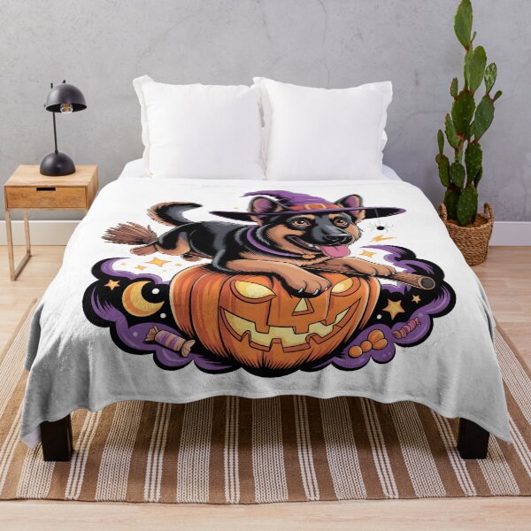 Item preview, Halloween Witch Dog Riding Broom Pumpkin Spooky Design designed and sold by limanol.