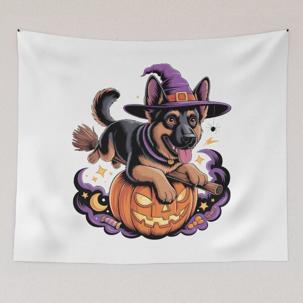 Item preview, Halloween Witch Dog Riding Broom Pumpkin Spooky Design designed and sold by limanol.
