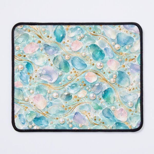 Item preview, Pearl Lagoon – Pearlescent Aqua and Gold Pattern designed and sold by BLUEFOX05.