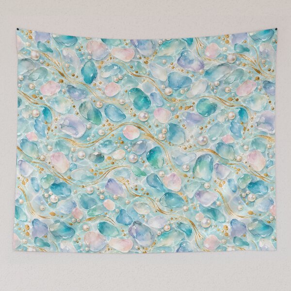 Item preview, Pearl Lagoon – Pearlescent Aqua and Gold Pattern designed and sold by BLUEFOX05.