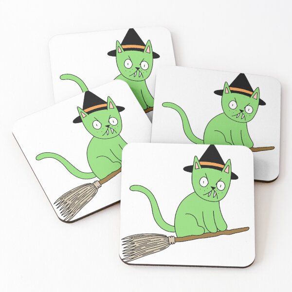 Item preview, Mean Cat Broomstick Witch - green designed and sold by motherbrainart.