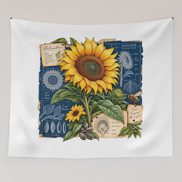 Item preview, Sunflower Botanical Blueprint Vintage Scientific Illustration designed and sold by FindYouByZ.