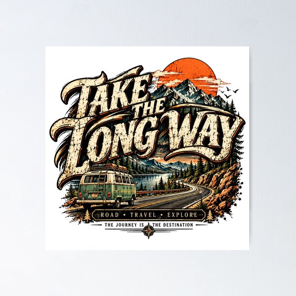 Item preview, Take the Long Way Vintage Road Trip Adventure Graphic designed and sold by PDshop1.