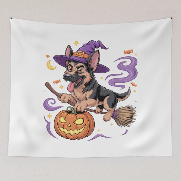 Item preview, Spooky Witch Dog Halloween Pumpkin Broom designed and sold by limanol.