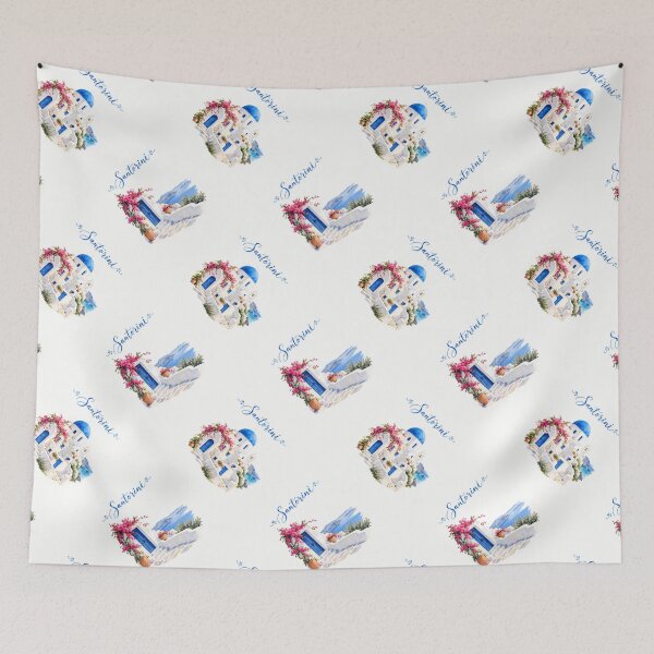 Item preview, Santorini Allover – Watercolor Greek Island Pattern designed and sold by BLUEFOX05.
