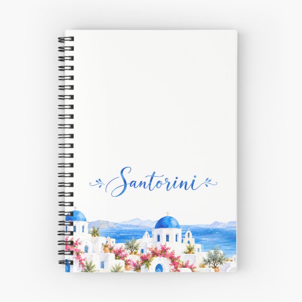Item preview, Santorini Watercolor Hem – Blue Domes with Santorini Lettering designed and sold by BLUEFOX05.