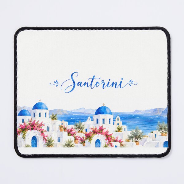 Item preview, Santorini Watercolor Hem – Blue Domes with Santorini Lettering designed and sold by BLUEFOX05.