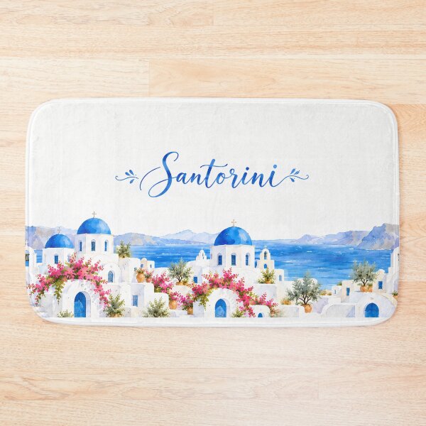 Item preview, Santorini Watercolor Hem – Blue Domes with Santorini Lettering designed and sold by BLUEFOX05.