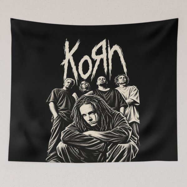 Item preview, Korn Band Portrait Jonathan Davis Dreads Classic Lineup Black White designed and sold by choudane.