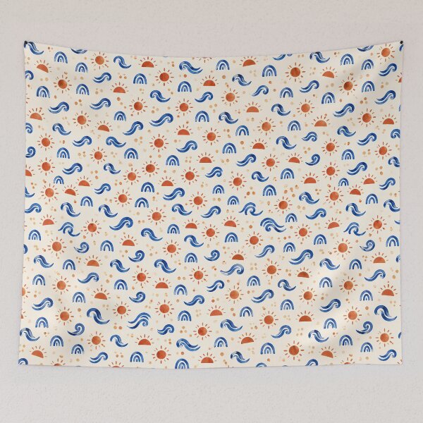 Item preview, Terracotta Tide – Blue Waves and Terracotta Suns designed and sold by BLUEFOX05.