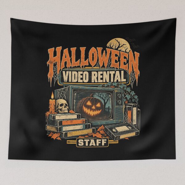 Item preview, Halloween Video Rental Staff 1980s Retro VHS Counter Artwork designed and sold by Felinefinesse.