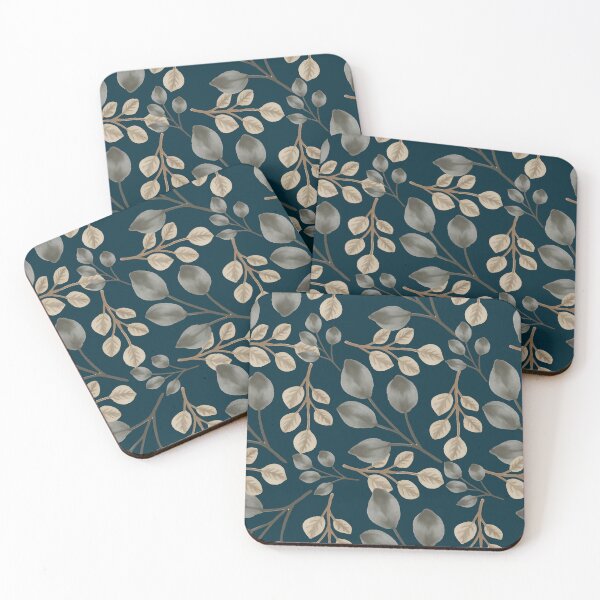 Item preview, Eucalyptus Leaves Dark Teal Seamless Pattern Art designed and sold by ​Jyoti Digital Artist.