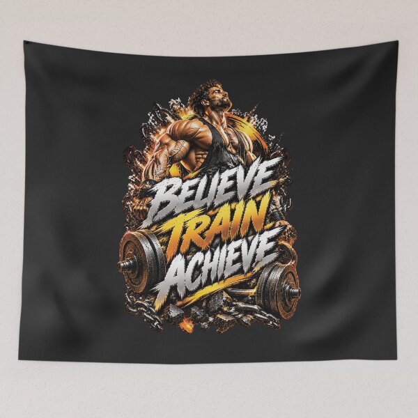 Item preview, Believe Train Achieve | Bodybuilding Gym Motivation Design designed and sold by M. Mamdouh Artworks.