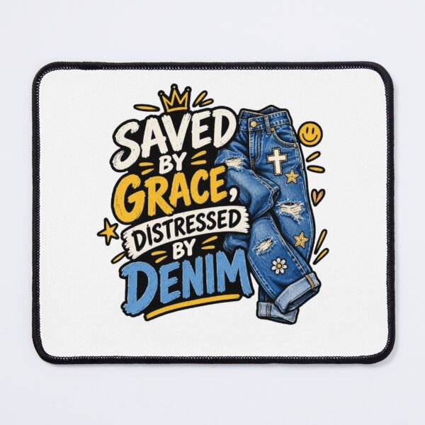 Item preview, Saved by Grace, Distressed by Denim – Funny Christian Fashion Description: designed and sold by Obinne.