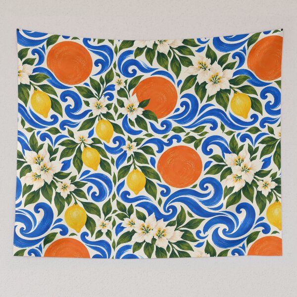 Item preview, Wave – Mediterranean Citrus and Blue Swirl Pattern designed and sold by BLUEFOX05.