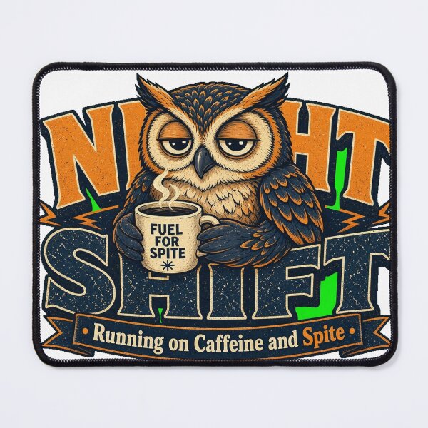 Item preview, Night Shift Running On Caffeine And Spite Owl Tee designed and sold by GSideArtStore.