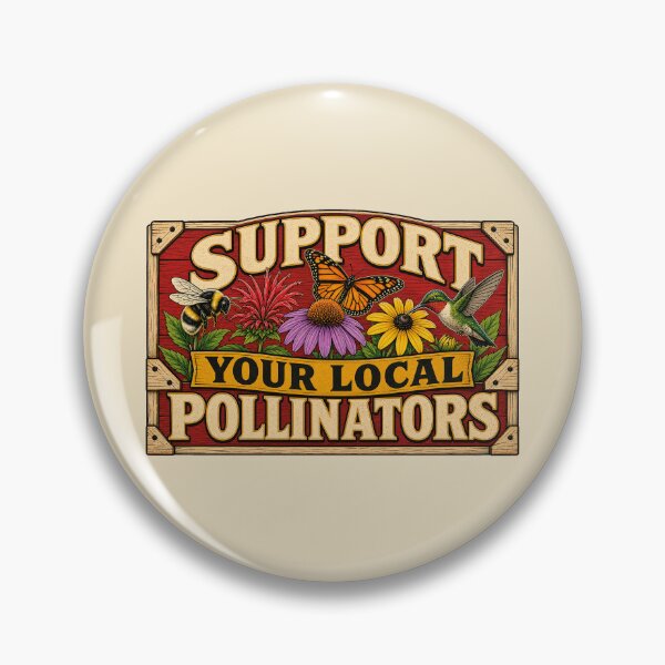Item preview, Support Your Local Pollinators Bee Monarch Hummingbird Crate Label designed and sold by shifumart.