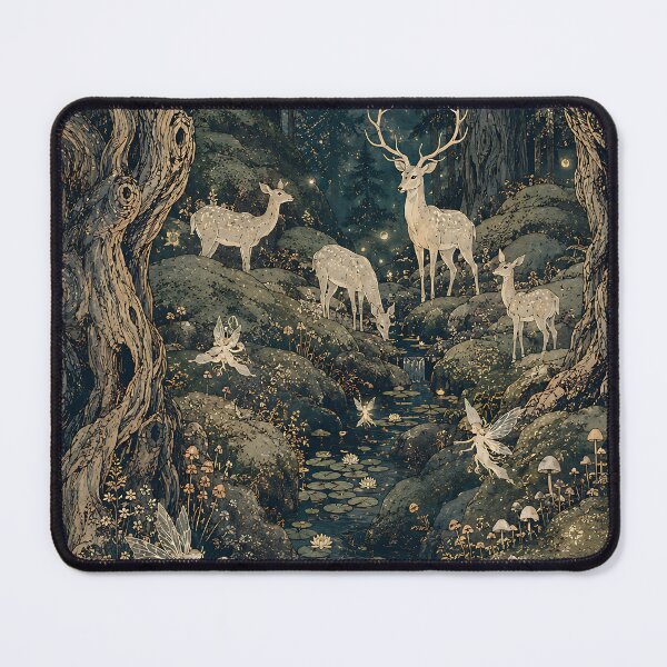 Item preview, Enchanted Japanese Forest Deer and Fairies Vintage Woodblock Art designed and sold by artswag.