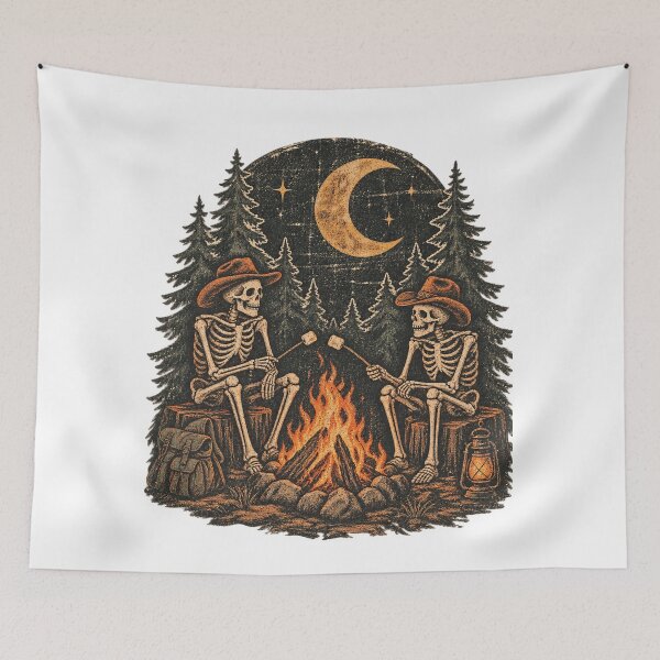 Item preview, Skeleton Campfire Under The Moon Halloween Autumn Vintage designed and sold by Drifka.