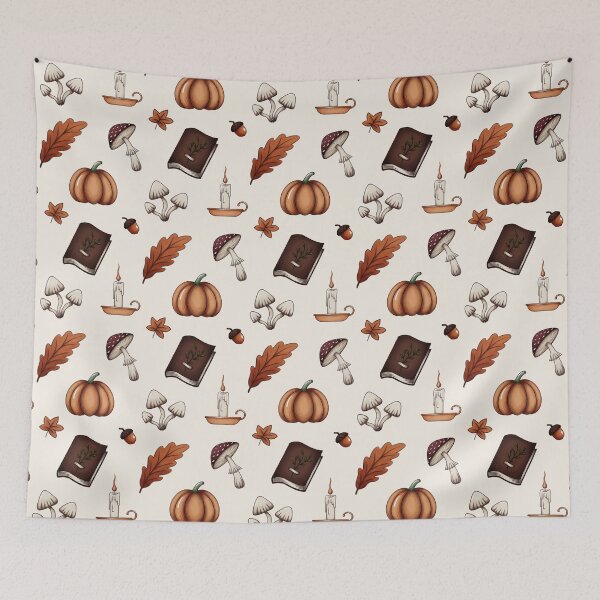 Item preview, Cozy Autumn Pattern (Mushrooms, Pumpkins, Candles, Books)  designed and sold by By_Lisart.