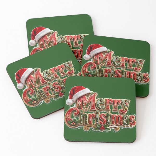 Item preview, Merry Christmas Shiny Text with Festive Santa Hat designed and sold by MargaretPolanco.