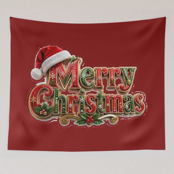 Item preview, Merry Christmas Shiny Text with Festive Santa Hat designed and sold by MargaretPolanco.