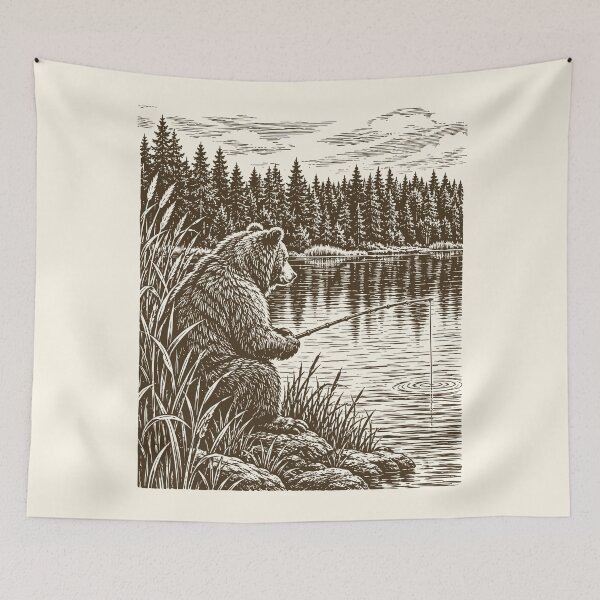 Item preview,  Bear Fishing Vintage Wildlife Animal Cottagecore  designed and sold by Y-Vibes.
