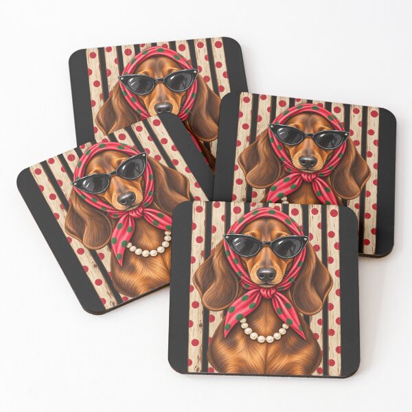 Item preview, Glam Dachshund Polka Dot Scarf Chic Dog Portrait designed and sold by AmiGraph.
