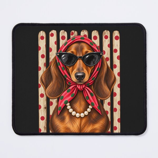 Item preview, Glam Dachshund Polka Dot Scarf Chic Dog Portrait designed and sold by AmiGraph.
