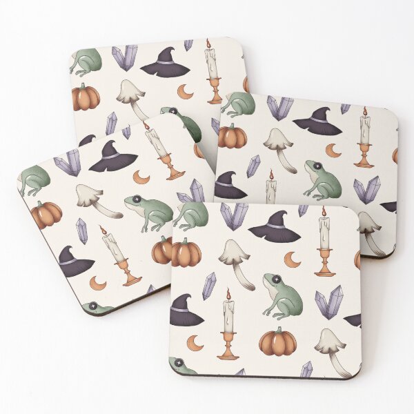 Item preview, Cozy Autumn Witch Pattern (Mushrooms, pumpkins, witches hat, candles and toads) designed and sold by By_Lisart.