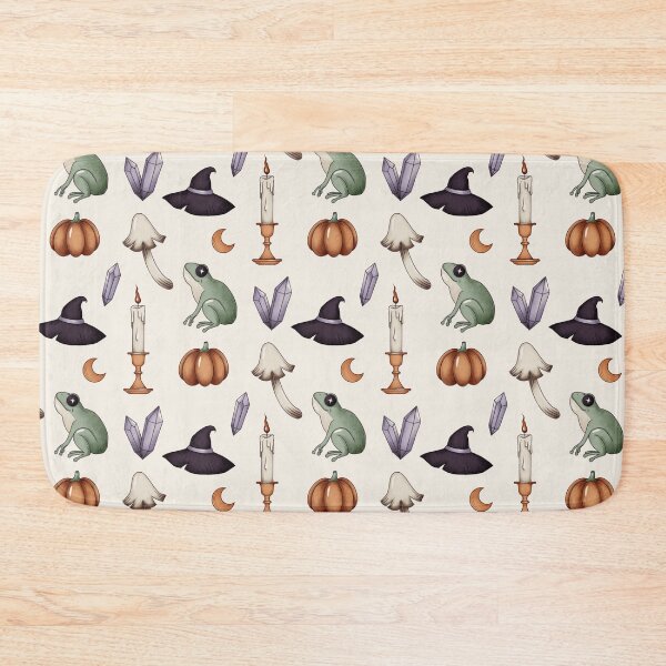 Item preview, Cozy Autumn Witch Pattern (Mushrooms, pumpkins, witches hat, candles and toads) designed and sold by By_Lisart.