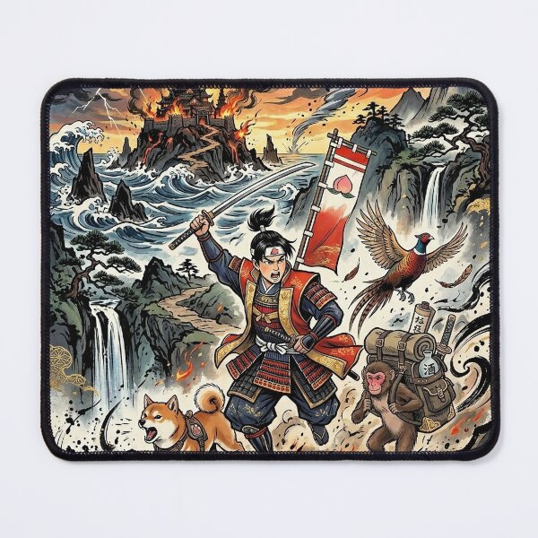 Item preview, Japanese Hero Momotaro Charging into Epic Battle designed and sold by Lucid Dream Pixel.
