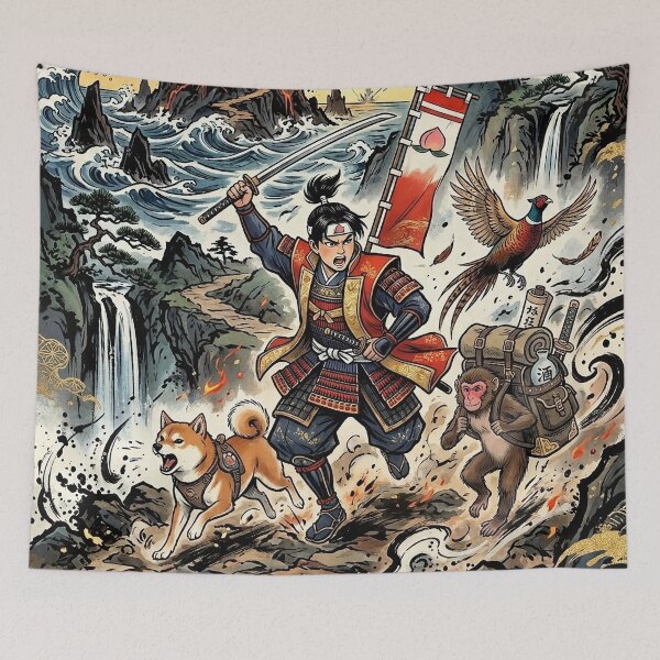 Item preview, Japanese Hero Momotaro Charging into Epic Battle designed and sold by Lucid Dream Pixel.